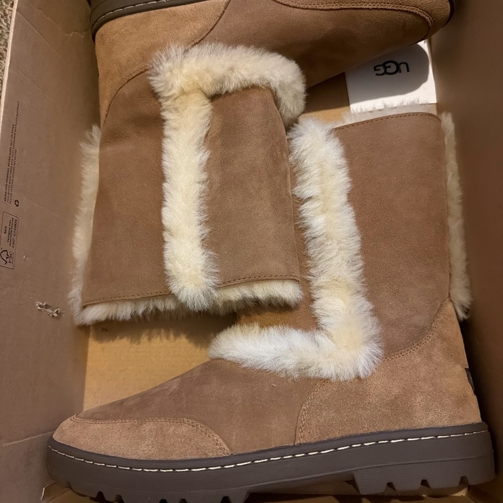 UGG Women's Brown Suede Boots with White Fur
